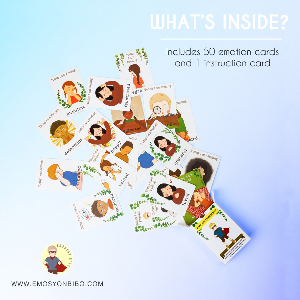 Emotion cards Philippines, emotion cards, feeling cards, emotional intelligence, socio-emotional learning, emotional literacy, parenting, calm parenting, emosyon bibo, gentle parenting, intentional parenting, emosyon bibo cards, kid using emotion cards, how to use feeling cards 